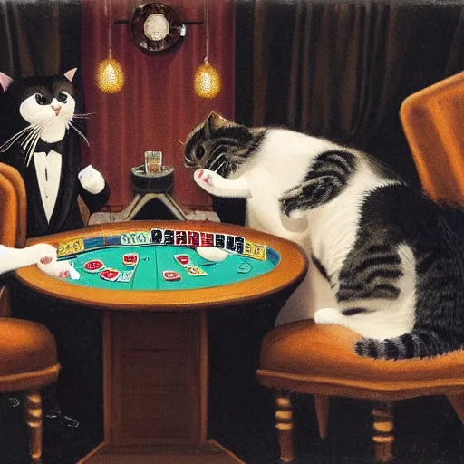 Image similar to photo of cats playing poker