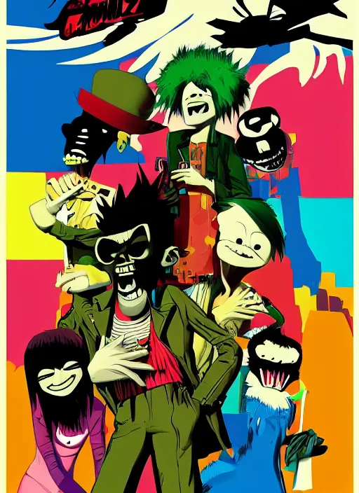 Prompt: gorillaz, official art by jamie hewlett, press shot, phase 2, wallpaper