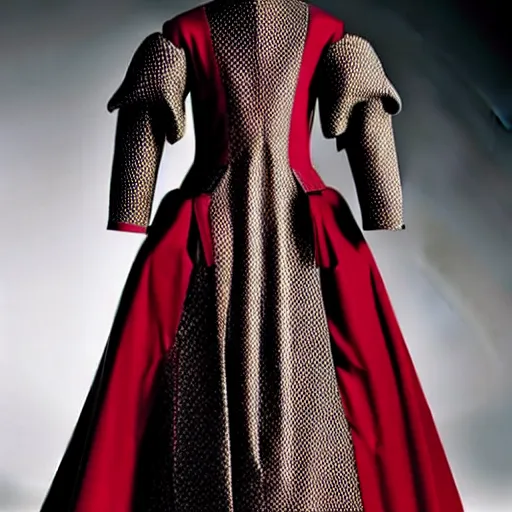 Image similar to a medieval dress from 1300, designed by Hugo Boss and Karl Lagerfeld