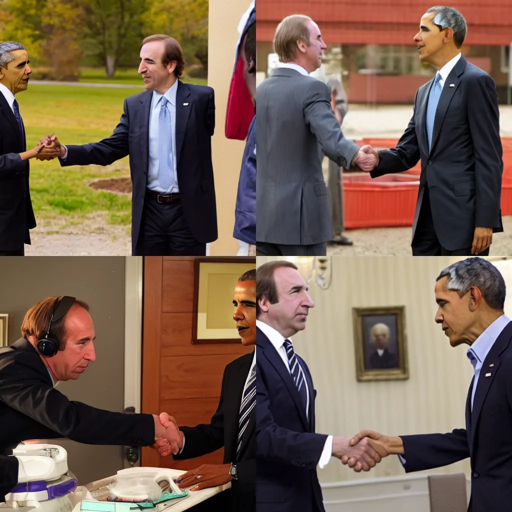Prompt: Obama shaking hands with Saul Goodman