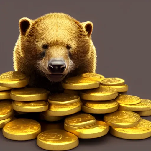 Image similar to a honey badger sitting on a large pile of gold coins, animated, digital art, trending on artstation, 4 k