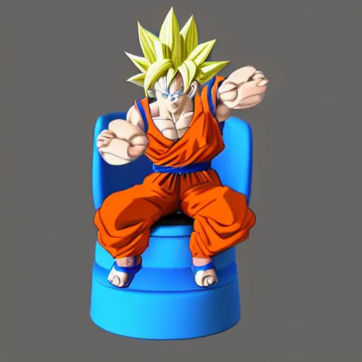 Image similar to 3 d render of goku sitting on the toilet