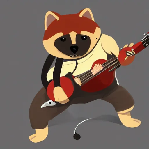 Image similar to shiba inu man, anthropomorphic, Anthro, furry, plays guitar, Artstation