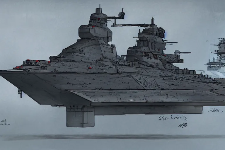 Concept art of an angular stealth Bismarck battleship | Stable Diffusion