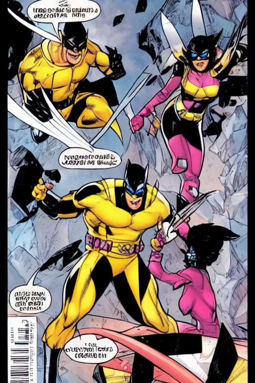 Image similar to uncanny x - men comic book panel containing wolverine and jubilee, illustrated by jim lee