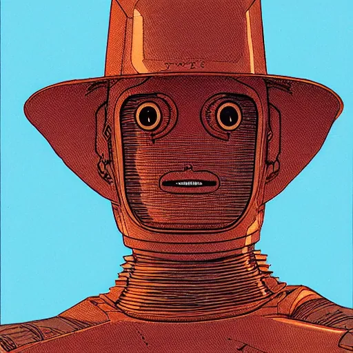 Prompt: portrait of a robot by moebius in the style of jean giraud