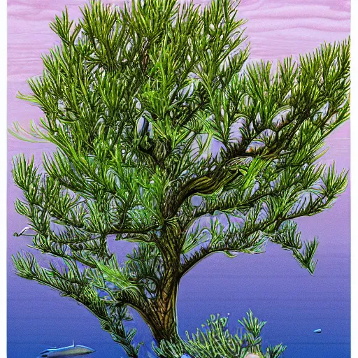Image similar to aquatic summer shoal bean juniper, by de es schwertzberger and jane graverol, rococo, line art