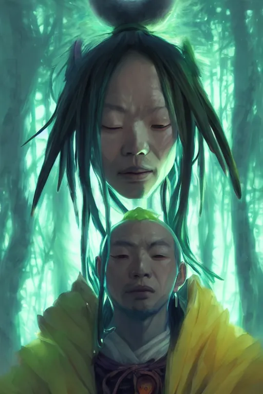 Image similar to Portrait of yokai shaman king, japan, in neon forest, digital art from artstation by Ruan Jia and Mandy Jurgens and Artgerm and Andreas Rocha and Greg Rutkowski