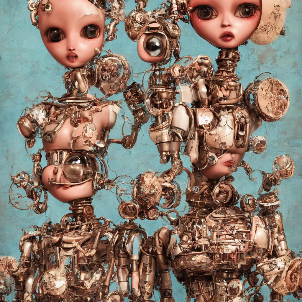 Image similar to closeup portrait of tin toy robot bikini girl trap, depth of field, zeiss lens, detailed, symmetrical, centered, fashion photoshoot, by nicoletta ceccoli, mark ryden, lostfish, breathtaking, 8 k resolution, extremely detailed, beautiful, establishing shot, artistic, hyperrealistic, octane render