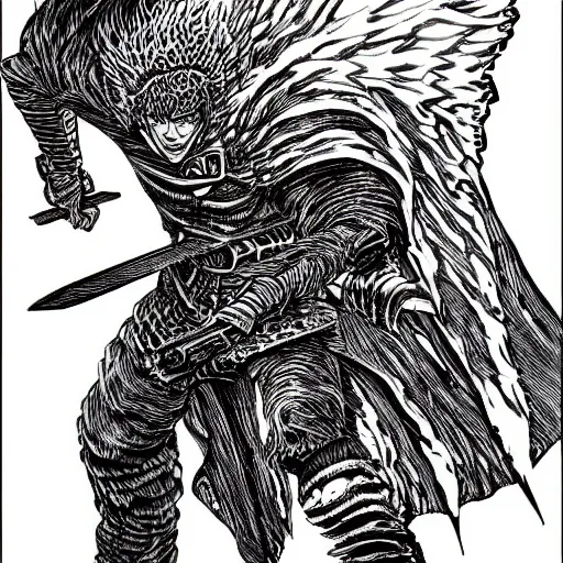 Image similar to Guts, Berserk, in the style of kentaro miura, very detailed, masterpiece, award winning, greatsword, coloured, manga