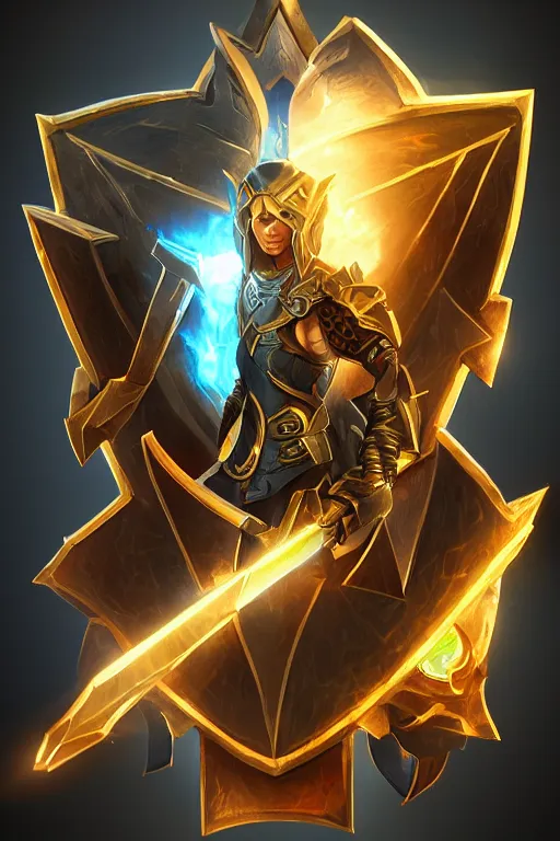 Image similar to shield fantasy epic legends game icon stylized digital illustration radiating a glowing aura global illumination ray tracing hdr fanart arstation by ian pesty and katarzyna da „ bek - chmiel