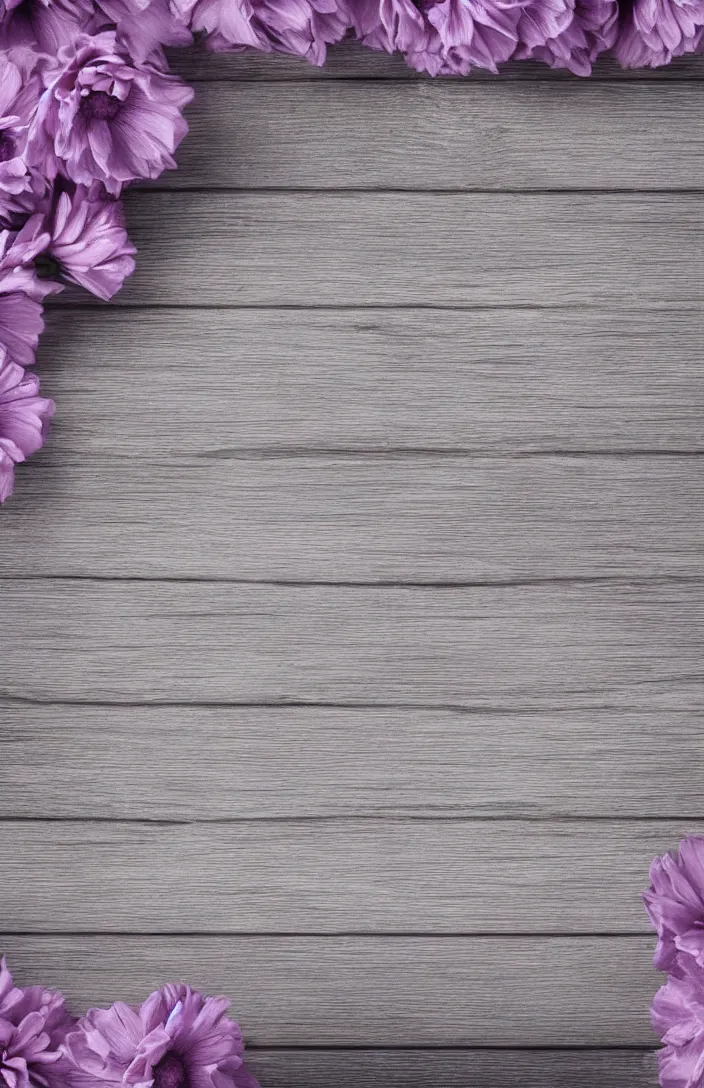 Prompt: light and clean soft cozy background image with soft, light - purple flowers on pale gray clean rustic boards, background, cottagecore, photorealistic, backdrop for obituary text