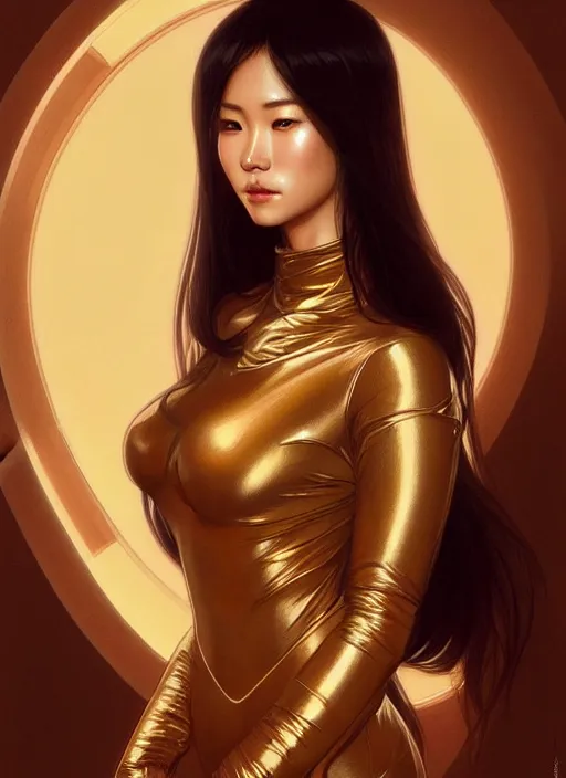 Prompt: Portrait of very very very very very very beautiful Asian woman, spacesuit, brown eyes, intricate, elegant, highly detailed, digital painting, artstation, concept art, smooth, sharp focus, illustration, art by artgerm and greg rutkowski and alphonse mucha