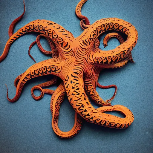 Image similar to cardboard cutout of tentacles, cut out of corrugated cardboard, realistic, cardboard cutout, flat, hyperrealistic photography