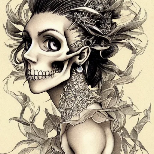 Image similar to anime manga skull portrait young woman skeleton, intricate, elegant, highly detailed, digital art, ffffound, art by JC Leyendecker and Turner 1860