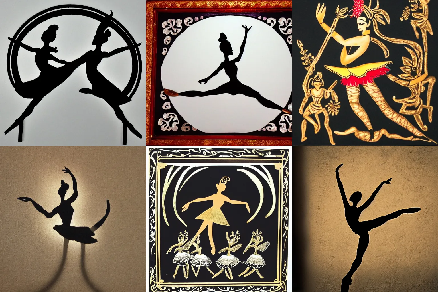 Prompt: ballet dancer, bali shadow puppet