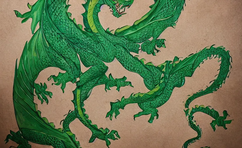 Prompt: green dragon, smiling, studio shot