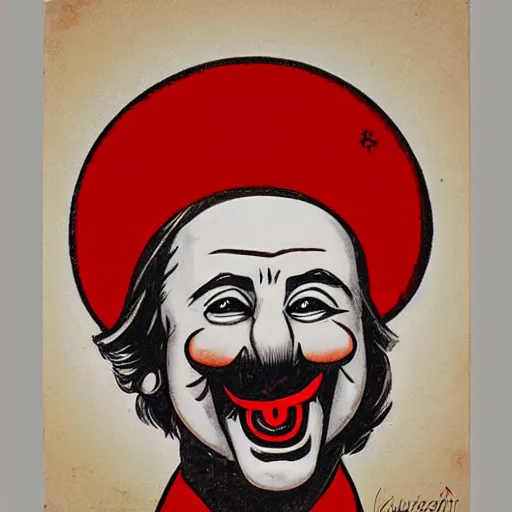 Image similar to communist clown portrait, soviet propaganda art style