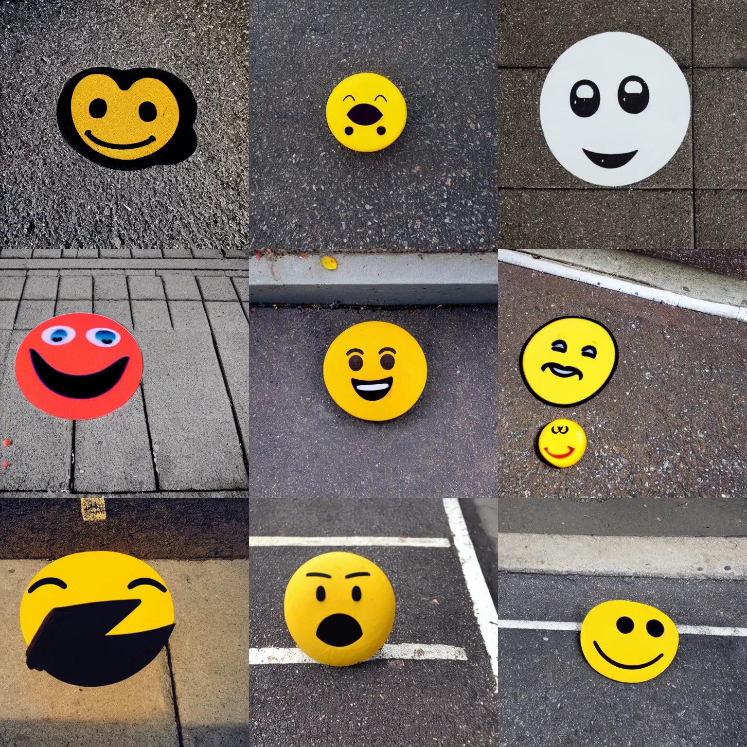 cursed Emoji waiting for you on the sidewalk, Stable Diffusion