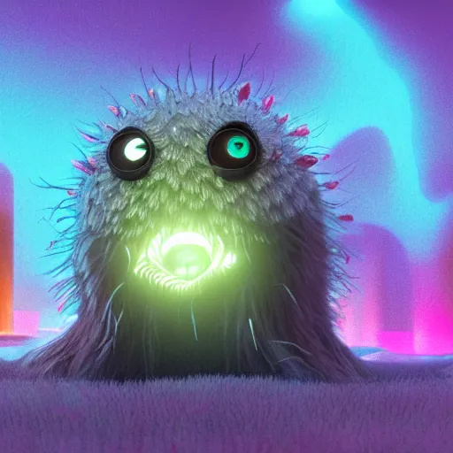 Prompt: tiny fur single - cell monster, floating, rbc, radiolaria, protophyta, micro - organisms, center, symmetric, rim light, marine microbiology, bioluminescence, electric, fur, soft, concept art, intricate details, highly detailed, colorful, photorealistic, disney pixar, octane render, iridescent, anime, 8 k