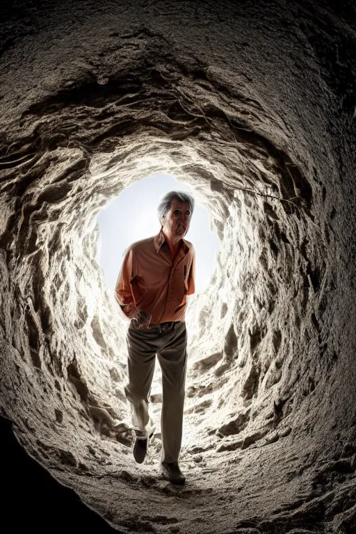 Image similar to cinematic still randy mantooth emerging from inside a giant hole made of flesh, 4 k, dramatic lighting