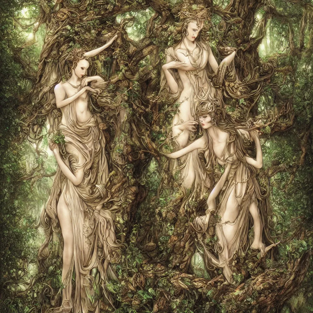 Prompt: an elegant goddess of forests, fantasy art, highly detailed