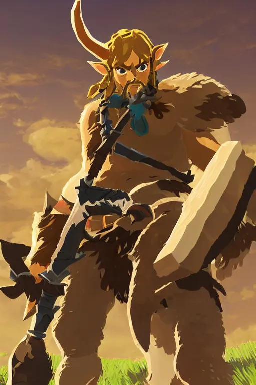 Prompt: a lynel of from the legend of zelda breath of the wild, breath of the wild art style.