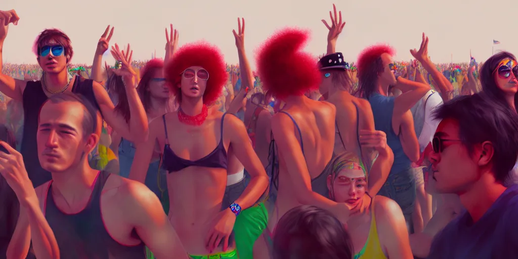 Prompt: Photorealistic people at woodstock 99 by KDA and Sam Yang, trending on artstation