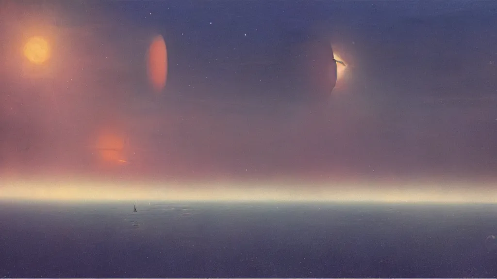 Prompt: emissary space by arthur haas and bruce pennington and john schoenherr, cinematic matte painting, photo realism, dark color palate, blue hour