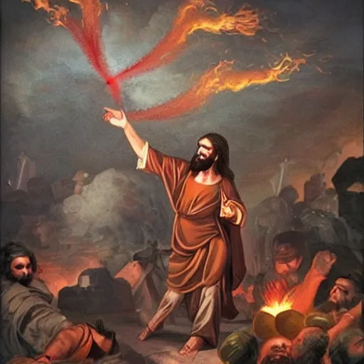 Image similar to jesus throwing fireballs at infidels