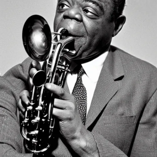 Image similar to louis armstrong holding a big hairy spider to his lips like a trumpet