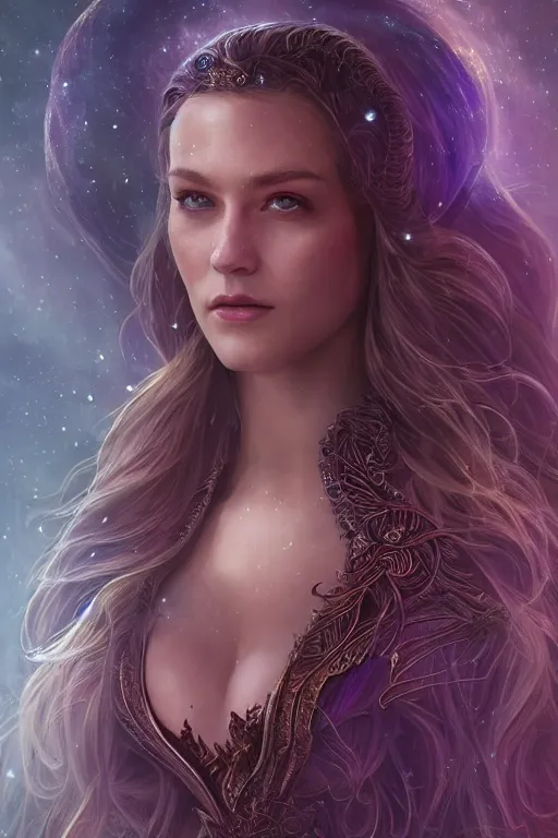 Image similar to Majestic and regal portrait of a female Starlight, DC universe, Perfect face, beautiful, intricate, epic, elegant, menacing, fantasy, highly detailed, digital painting, hard focus, beautiful volumetric lighting, epic light, ultra detailed, by Leesha Hannigan, Ross Tran, Thierry Doizon, Kai Carpenter, Ignacio Fernández Ríos