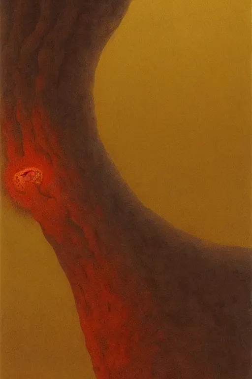 Image similar to there's something strange in my giant banana, close up of giant banana, by zdzislaw beksinski, by dariusz zawadzki, by wayne barlowe, gothic, surrealism, cosmic horror, lovecraftian, cold hue's, warm tone gradient background, concept art, beautiful composition