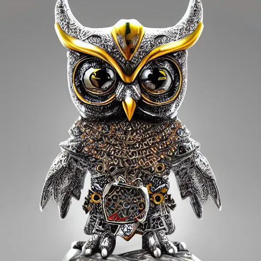 Prompt: warrior with jewel encrust metal owl armour, highly detailed, 4k, HDR, smooth, sharp focus, hyper realistic, high resolution