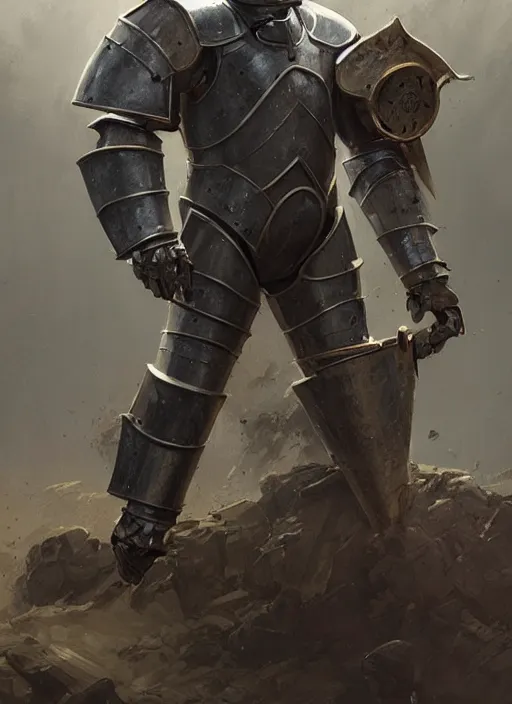 Image similar to medieval knight power armour, concept art, detailed face, medieval, highly detailed, cinematic lighting, digital art painting by greg rutkowski