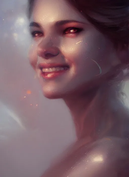 Image similar to hyper realistic photography portrait of beautiful smiling goddess girl cinematic, vallejo, full shot, craig mullins greg rutkowski, artstation, cgsociety