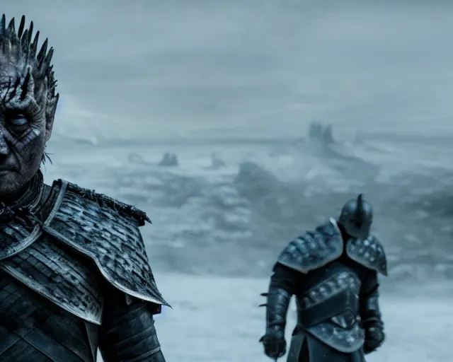 Image similar to crying justin sun as night king in game of thrones defeated by by crimson - black bee army, 4 k, epic, cinematic, focus, movie still, fantasy, extreme detail, atmospheric, dark colour, sharp focus
