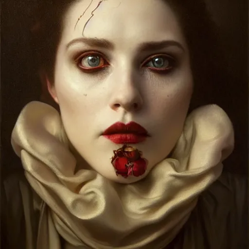 Prompt: highly detailed oil painting | very intricate | cinematic lighting | award - winning | the mime | by roberto ferri, by tom bagshaw, by j. c. leyendecker and klimt, detailed face, american romanticism, by austin osman spare, artstation, cgsociety, official art, octane