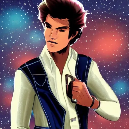 Prompt: a very handsome young space cowboy