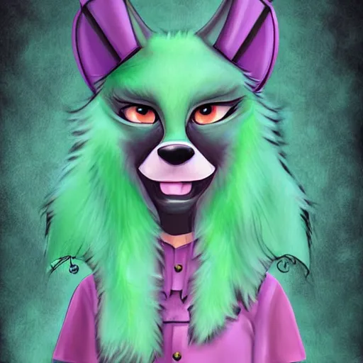 Image similar to Beautiful digital painting of an anthro anthropomorphic pastel-green wolf, Punk outfit. cute