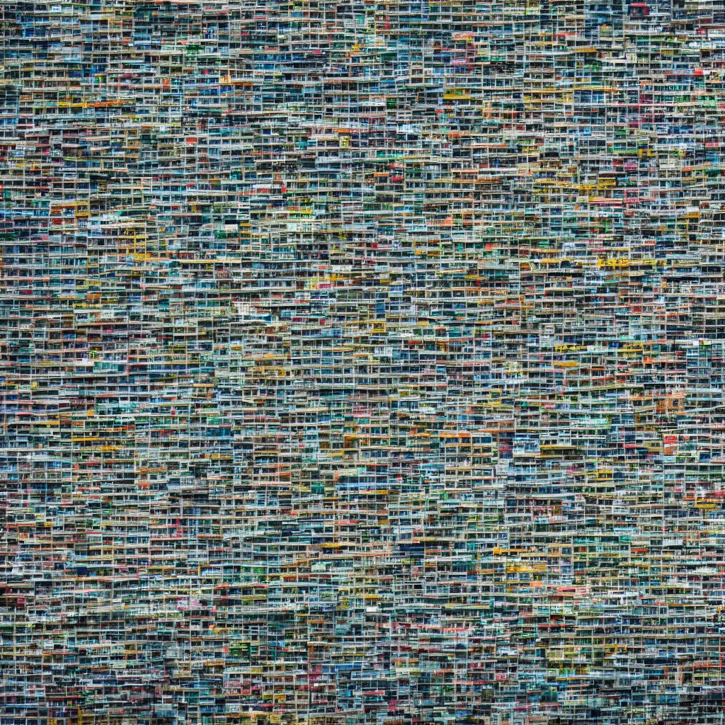 Prompt: a large building facade covered by lots of different makeshift doors, photographed by andreas gursky, sony a 7 r 3, f 1 1, fully frontal view, ultra detailed,