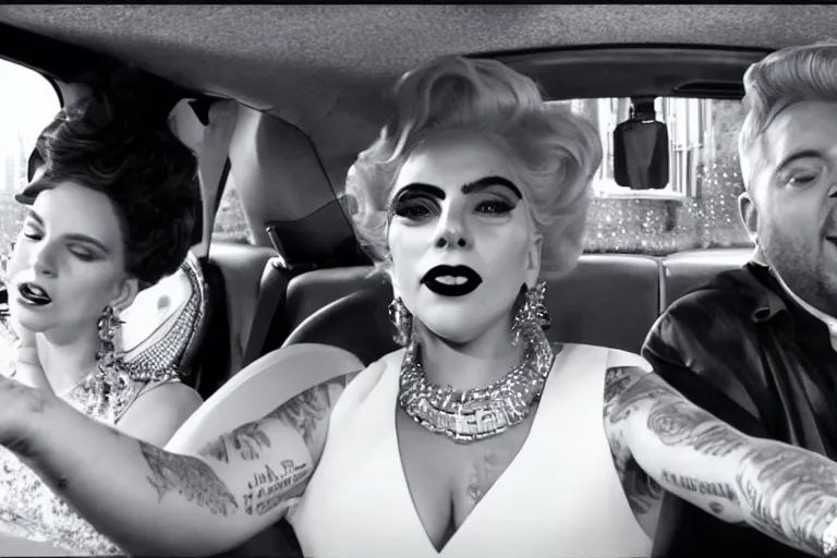 Image similar to lady gaga and judy garland in carpool karaoke, red weapon 8 k s 3 5, cooke anamorphic / i lenses, highly detailed, cinematic lighting