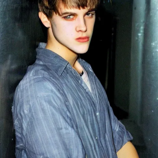 Image similar to an extremely handsome rebellious hot young dude, 2 0 0 2 photo