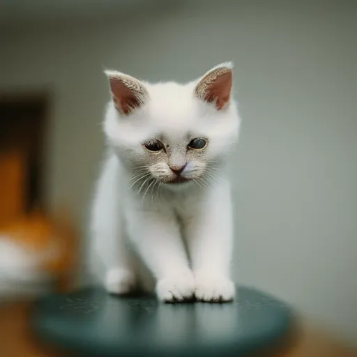 Prompt: A very high quality photo of a cat on a table, cute kitten, animal photography