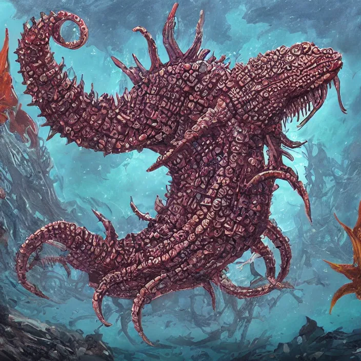 Prompt: underwater sea leviathan full body, d & d style, trending on artstation, intricate, highly detailed, vivid painting, colorful