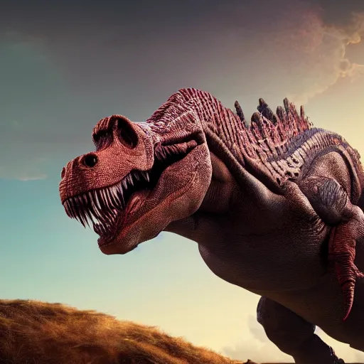 Image similar to Studio photograph of Donald Trump riding a full body T-Rex, ultra realistic, concept art, intricate details, highly detailed, photorealistic, octane render, 8k, unreal engine,