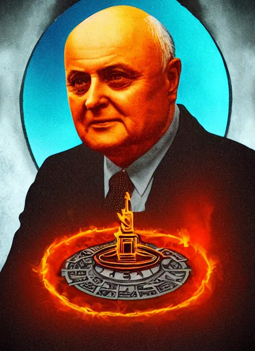 Image similar to comrade gorbachev in hell, infernal icon with halo, color art in church style 4 k