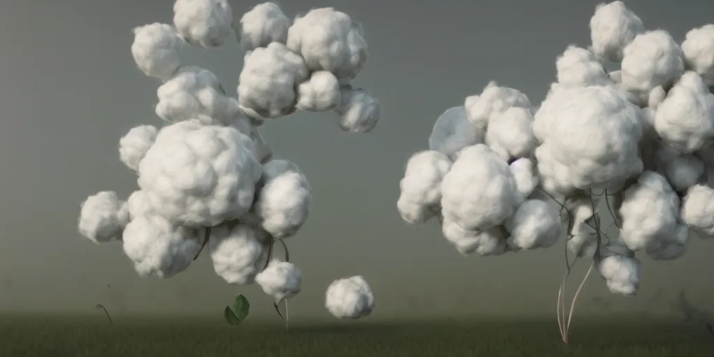 Image similar to explosion in the form of cotton plant, 3 d octane remder, epic lighting, 8 k, by goro fujita