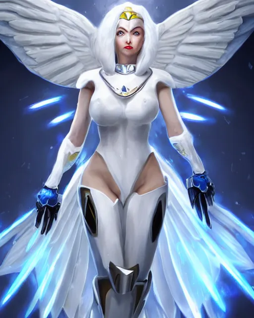 Prompt: perfect white haired attractive egyptian goddess with huge white dove wings, warframe armor, beautiful, symmetric, marilyn monroe, half asian, pretty face, blue eyes, detailed, scifi platform, laboratory, experiment, 4 k, ultra realistic, epic lighting, android body, illuminated, cinematic, masterpiece, art by akihito tsukushi, voidstar