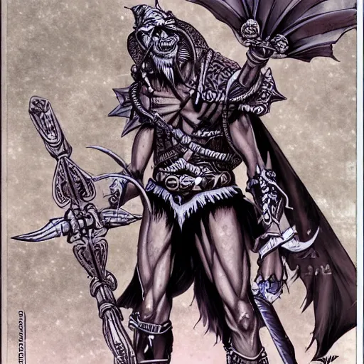 Prompt: character art of xenvas xerulas, dark elf pale master and commander of the bone legion. dnd character art in the style of michael william kaluta and wayne reynolds.